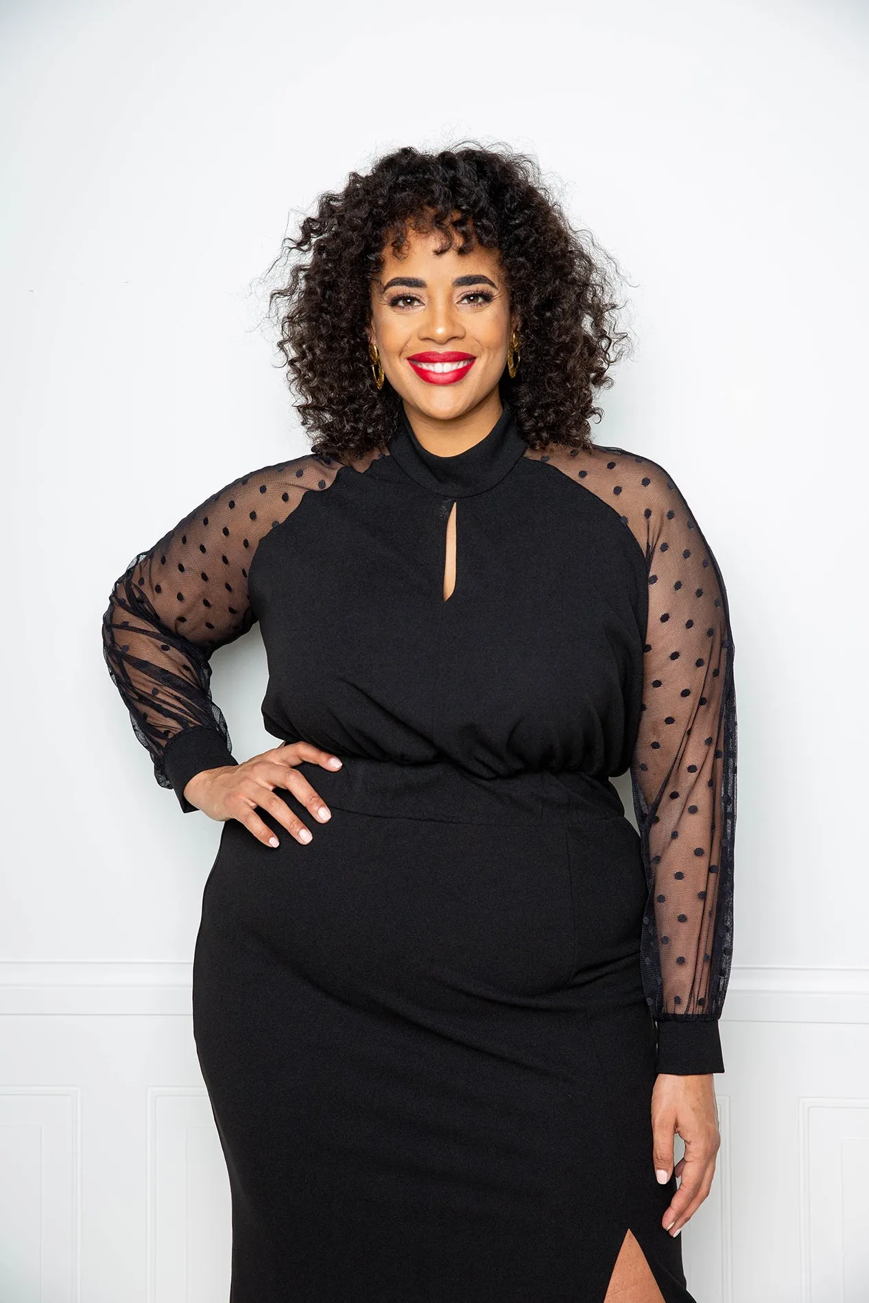 Polka Dot Mesh Sleeve Dress sold by Buxom Couture product image thumbnail 3