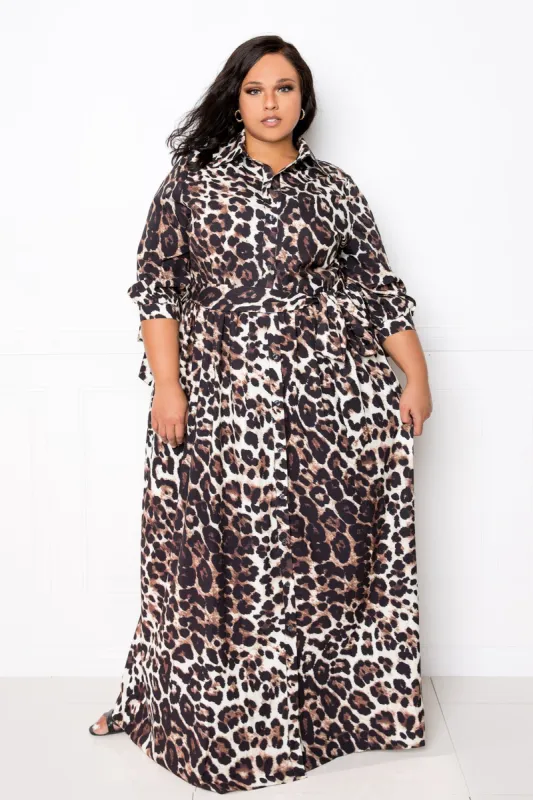 Animal Print Shirt Maxi Dress sold by Buxom Couture