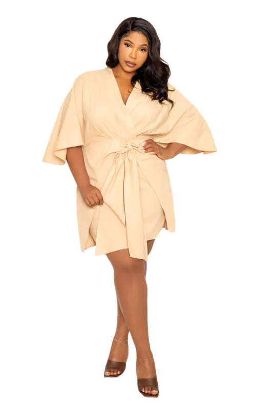 Linen Tie Waist Mini Dress sold by Buxom Couture