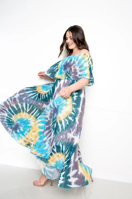 Tie-Dye Pleated Maxi Dress sold by Buxom Couture