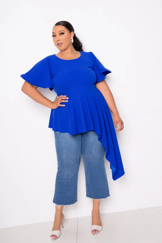 Flutter Asymmetrical Peplum Top sold by Buxom Couture