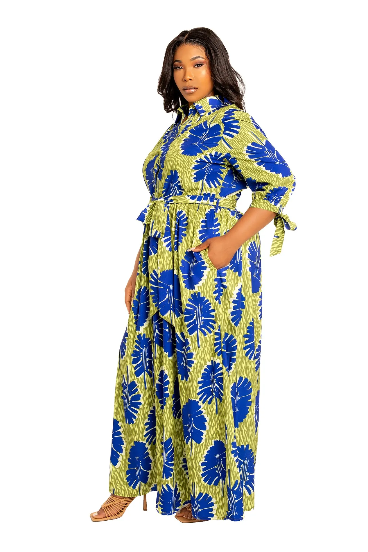 Print Maxi Shirtdress with Tie Sleeves sold by Buxom Couture product image thumbnail 2