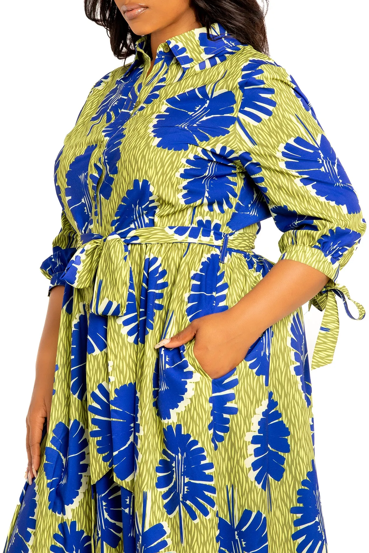 Print Maxi Shirtdress with Tie Sleeves sold by Buxom Couture product image thumbnail 4