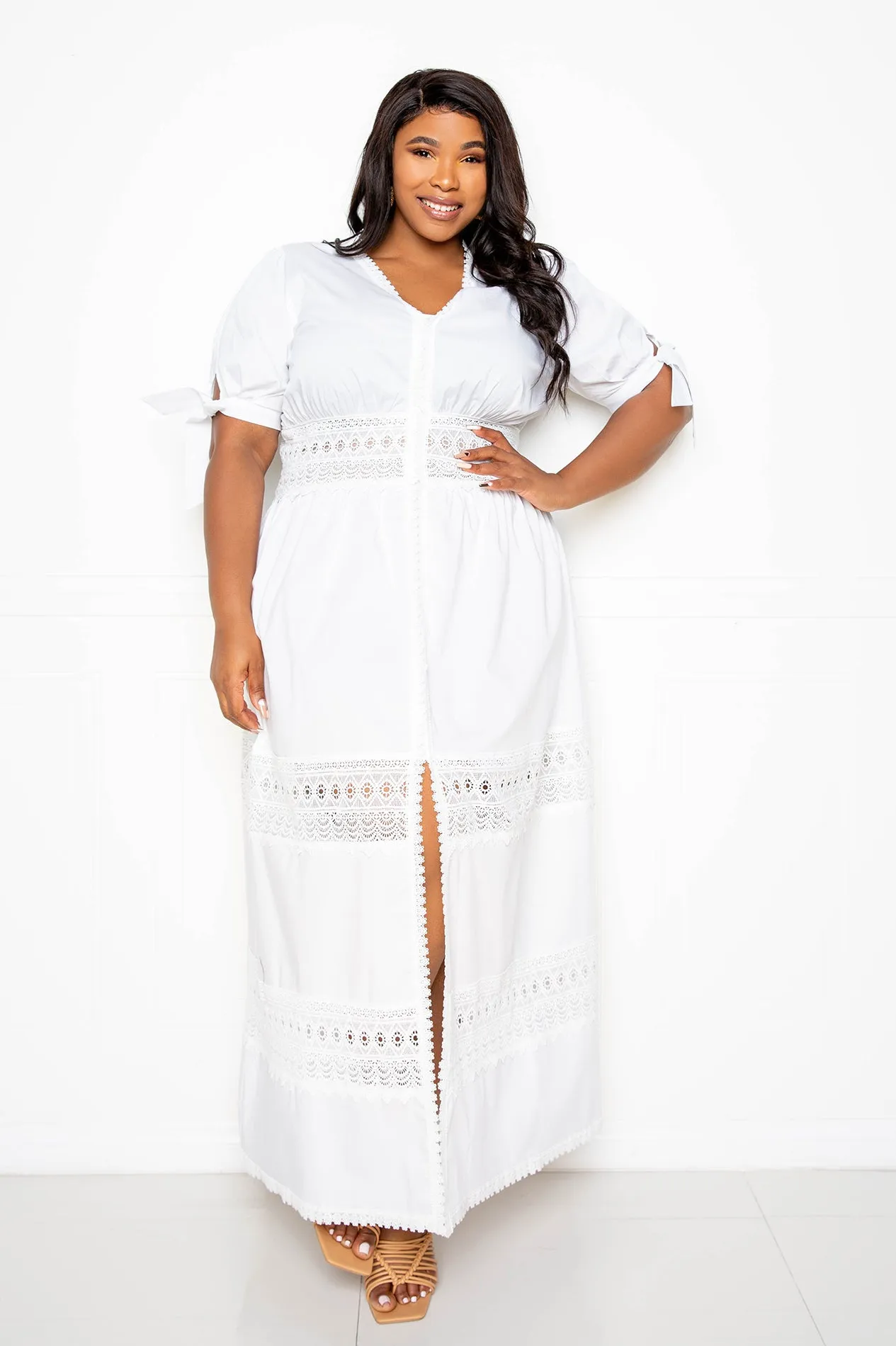 Puff Sleeve Eyelet Embroidery Maxi Dress sold by Buxom Couture product image thumbnail 3