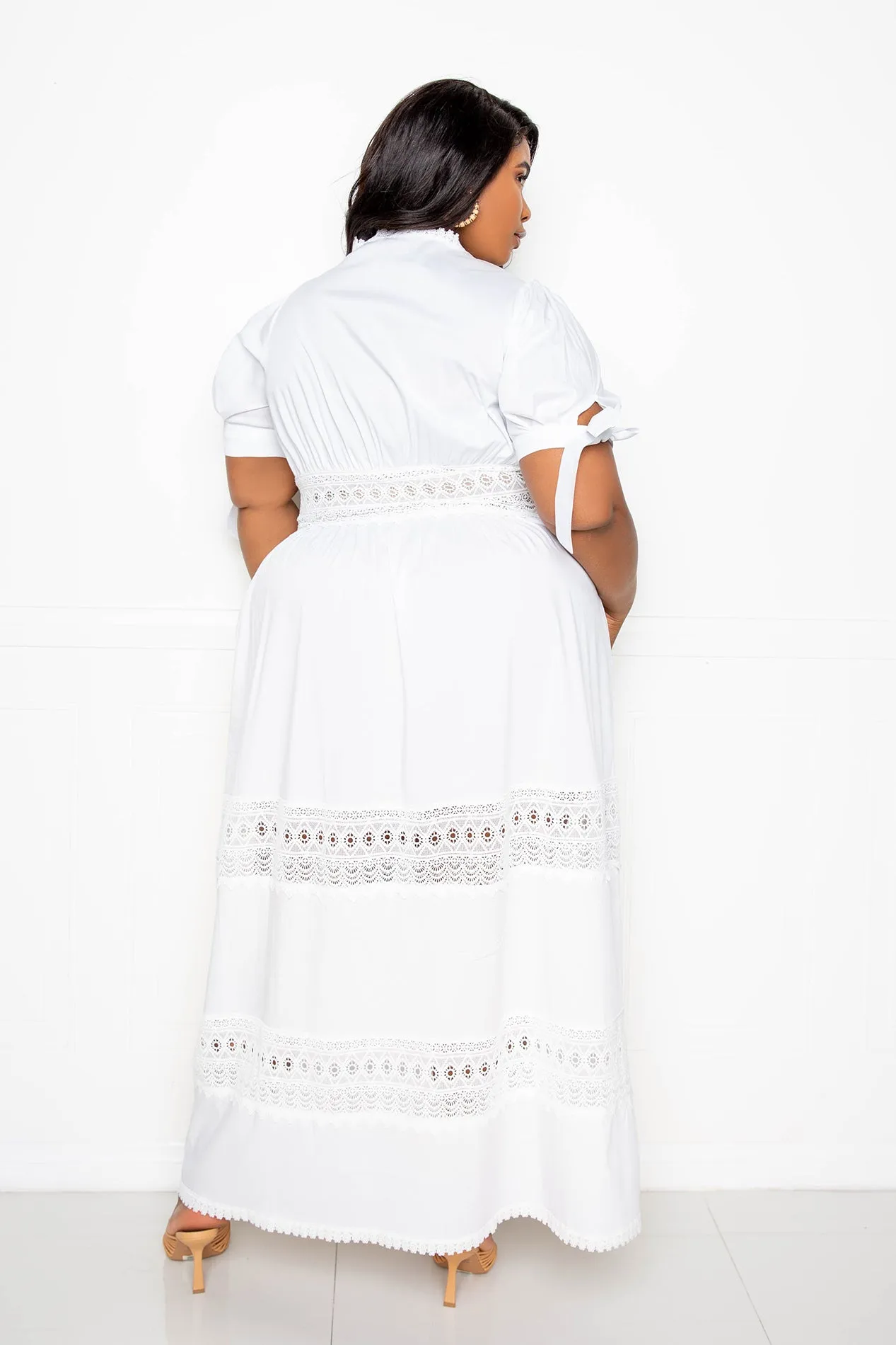 Puff Sleeve Eyelet Embroidery Maxi Dress sold by Buxom Couture product image thumbnail 5