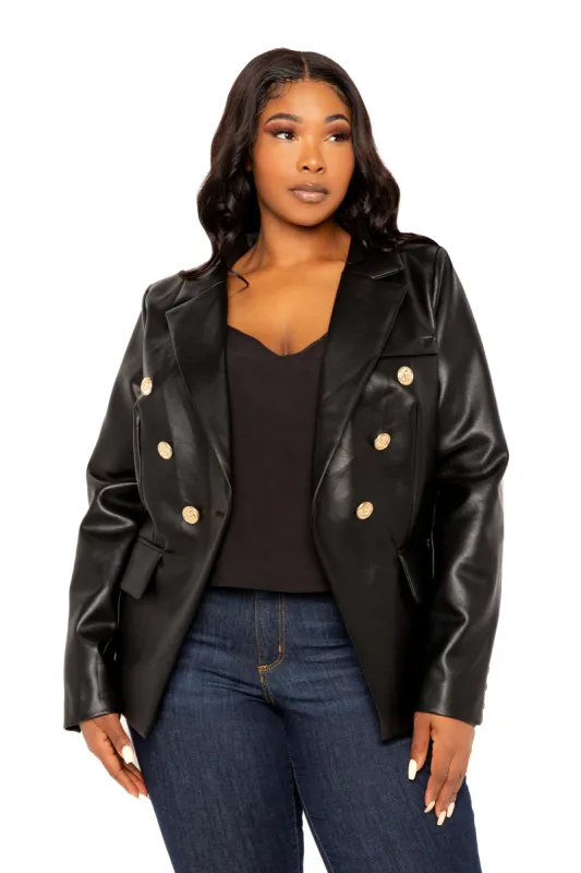 Faux Leather Double Breasted Blazer sold by Buxom Couture