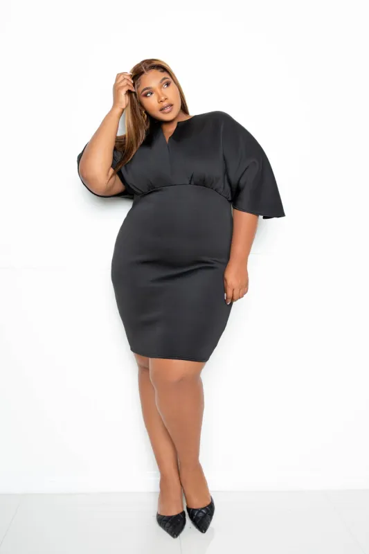 Scuba Cape Sleeve Bodycon Midi Dress sold by Buxom Couture