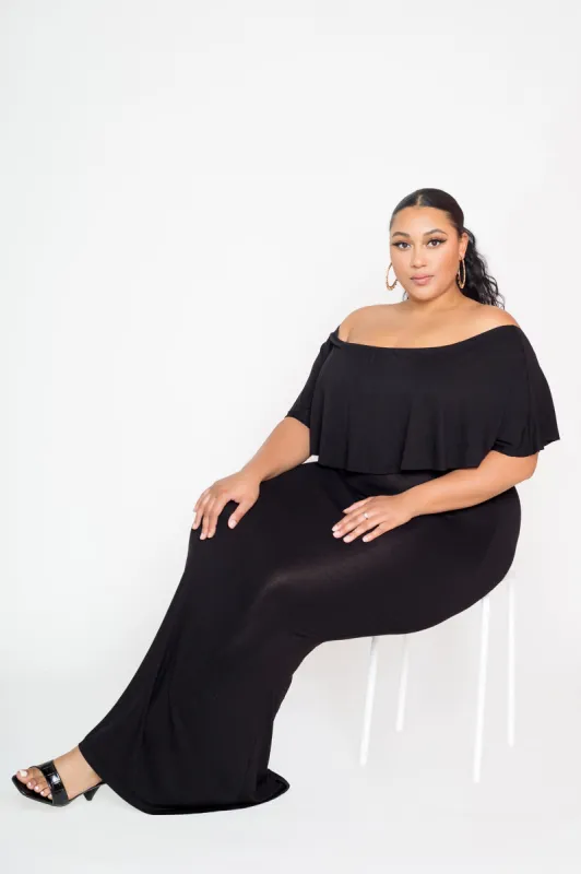 Flounce Off Shoulder Maxi Dress sold by Buxom Couture