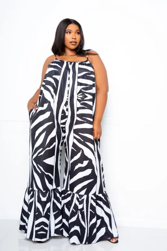 Animal Print Flutter Hem Jumpsuit sold by Buxom Couture
