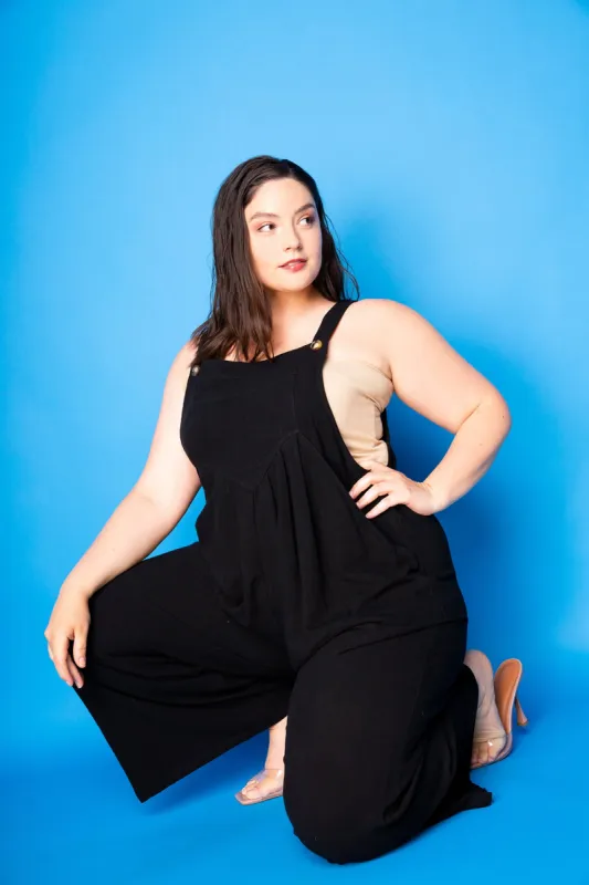 Linen Pinafore Jumpsuit sold by Buxom Couture