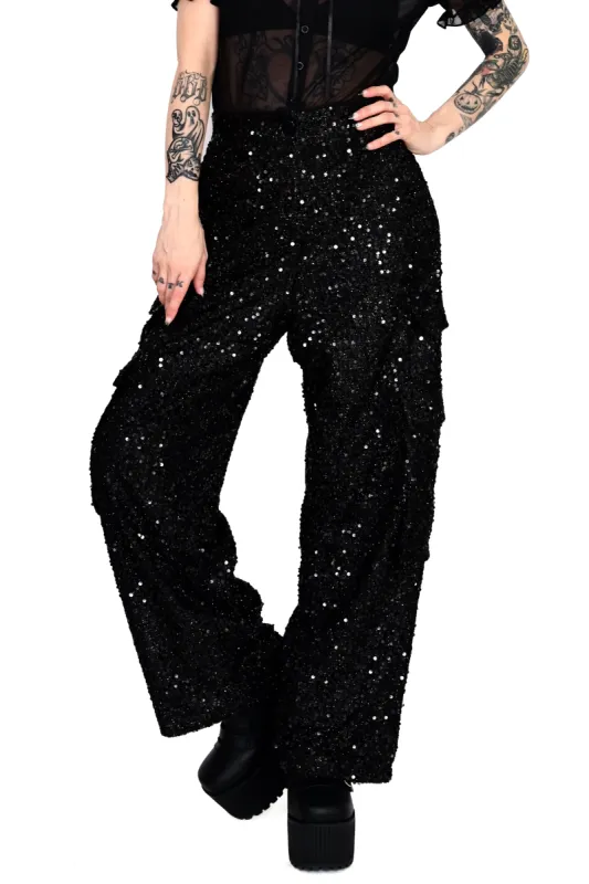 Black Ice Sequin Cargo Pants - No Restock! XS left! sold by Foxblood