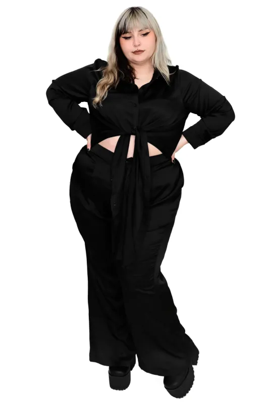 Tie Front Satin Jumpsuit - No Restock! sold by Foxblood