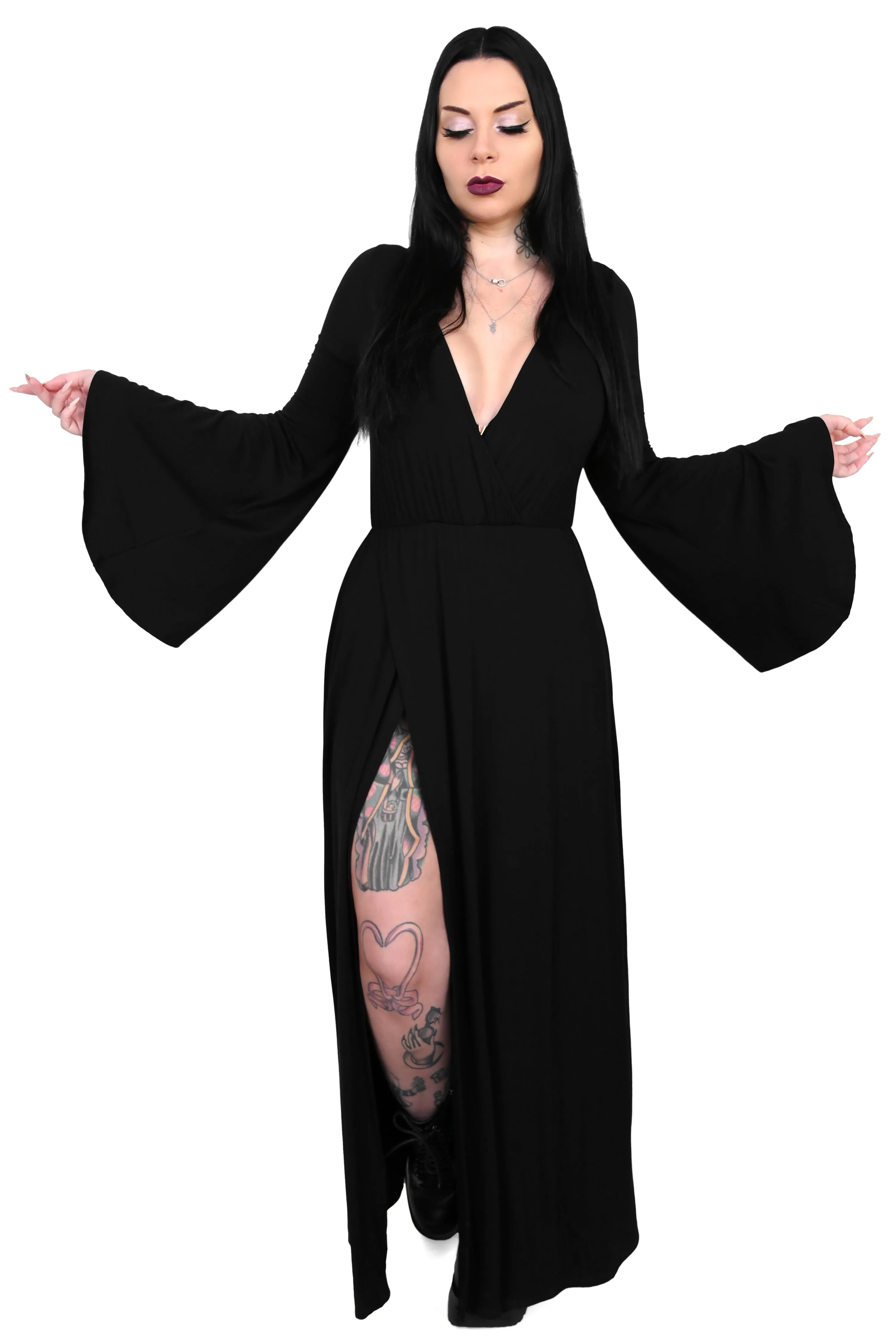 kastane Bell sleeve color dress オケージョン FRONT-BODY-BELT.png