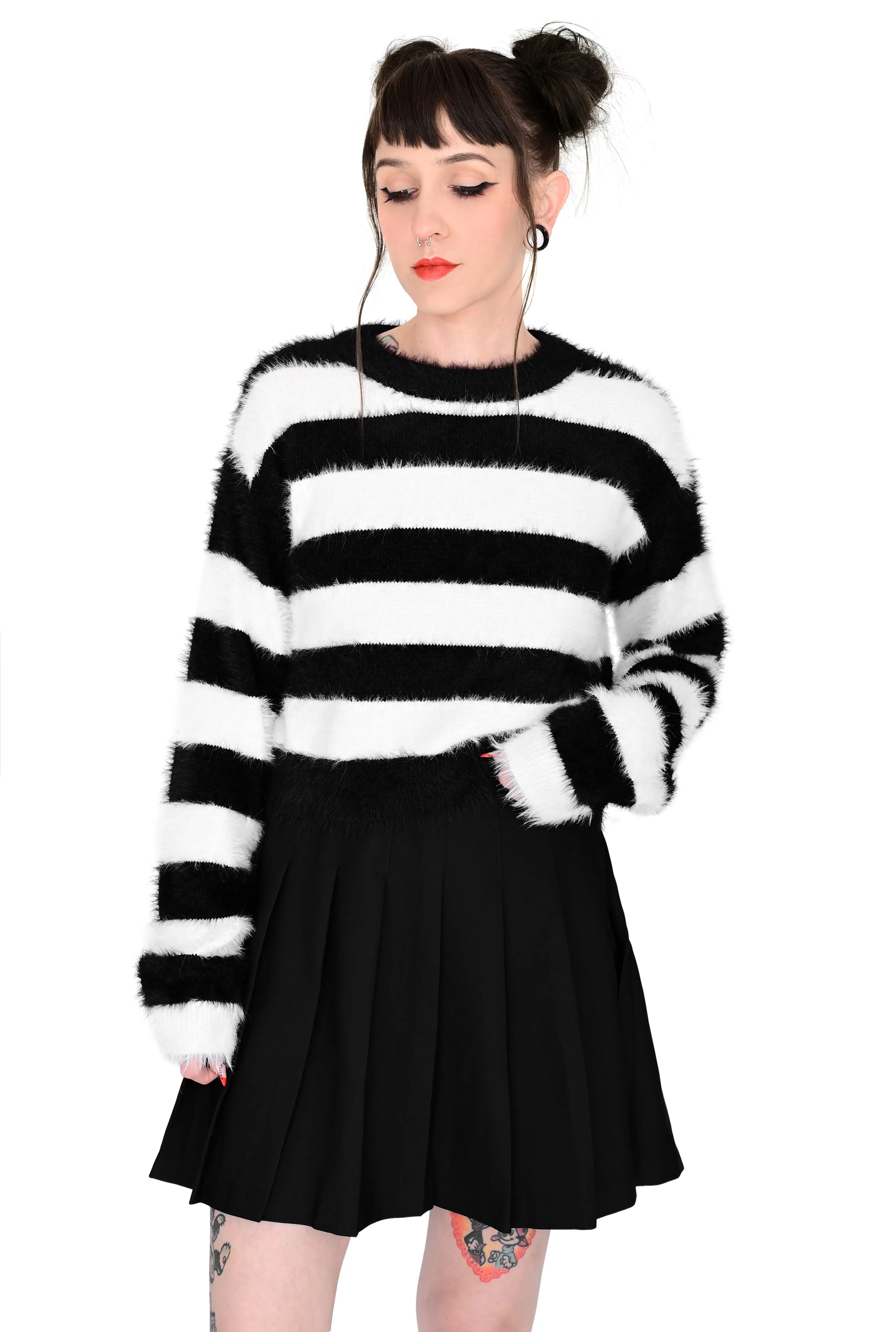Fuzzy Striped Crop Sweater - 3XL/4XL left! sold by Foxblood product image thumbnail 2