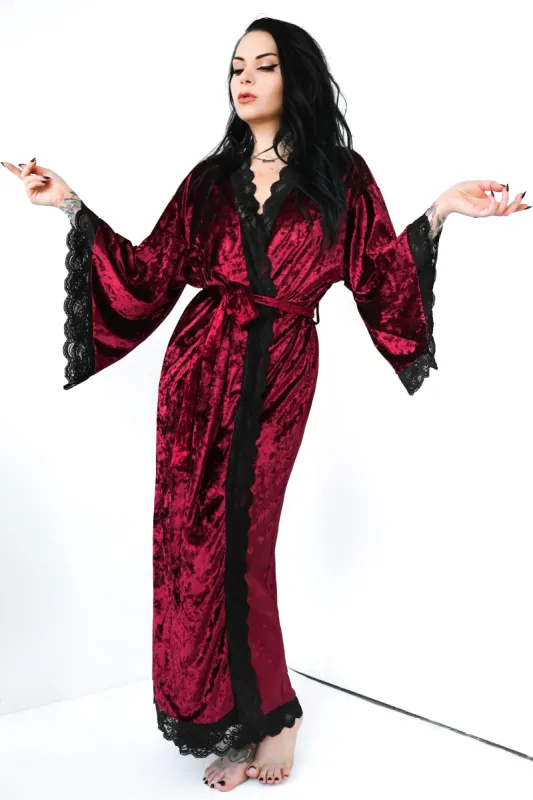 Bathory Dressing Robe - Velvet Deep Red - XL/2X left! sold by Foxblood