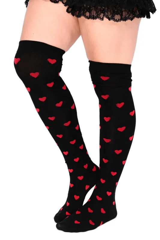 Be My Valentine Over Knee Socks - Red Hearts sold by Foxblood