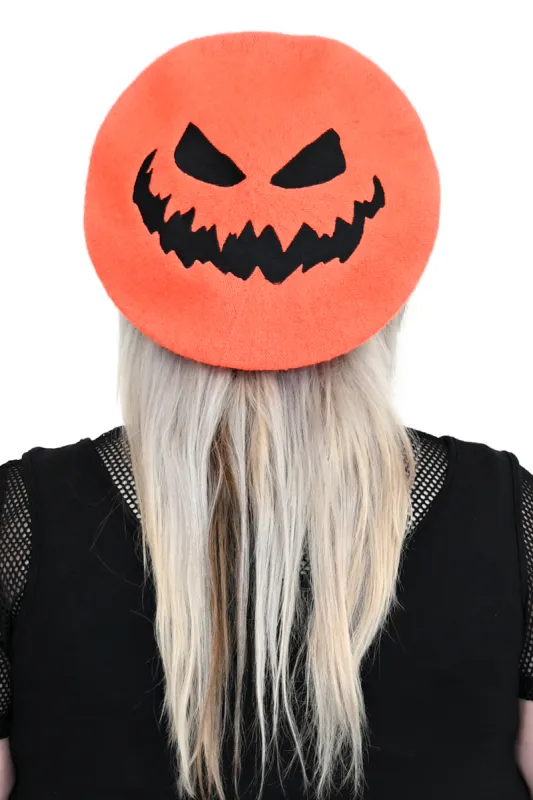 Pumpkin Face Beret - Orange FINAL SALE sold by Foxblood