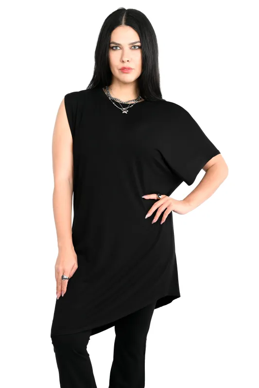 Black No.1 Asymmetrical Tunic Top sold by Foxblood