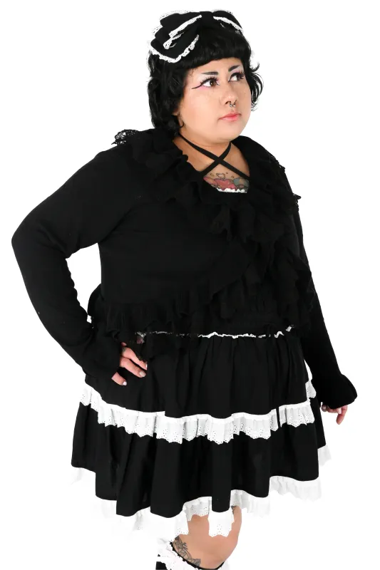 Selene Pointelle Ruffle Cardigan - Black made by My Violet