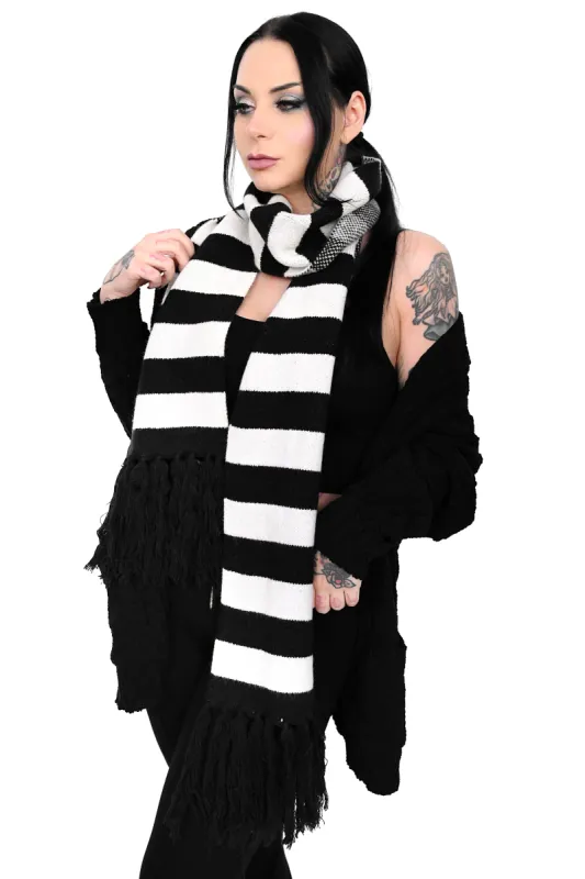 Black/White Striped Fringe Scarf sold by Foxblood