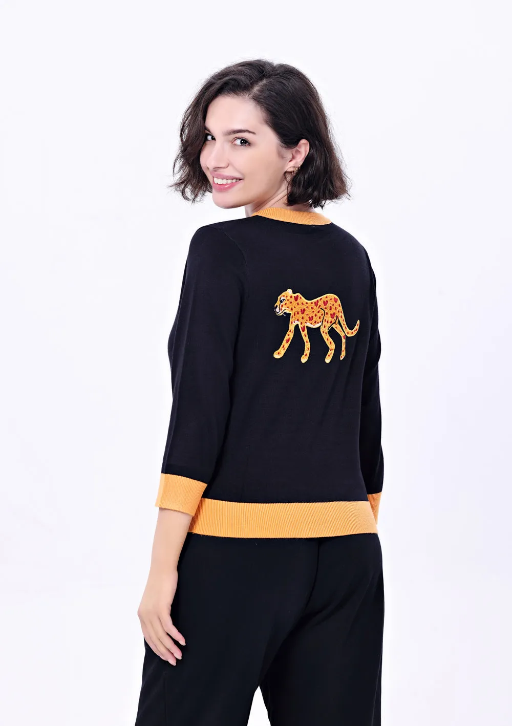 "Skye" Cheetah Embroidered Cardigan sold by miss lulo product image thumbnail 3