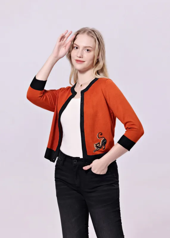 "Leslie" Cat and Cobweb Embroidered Cardigan sold by miss lulo