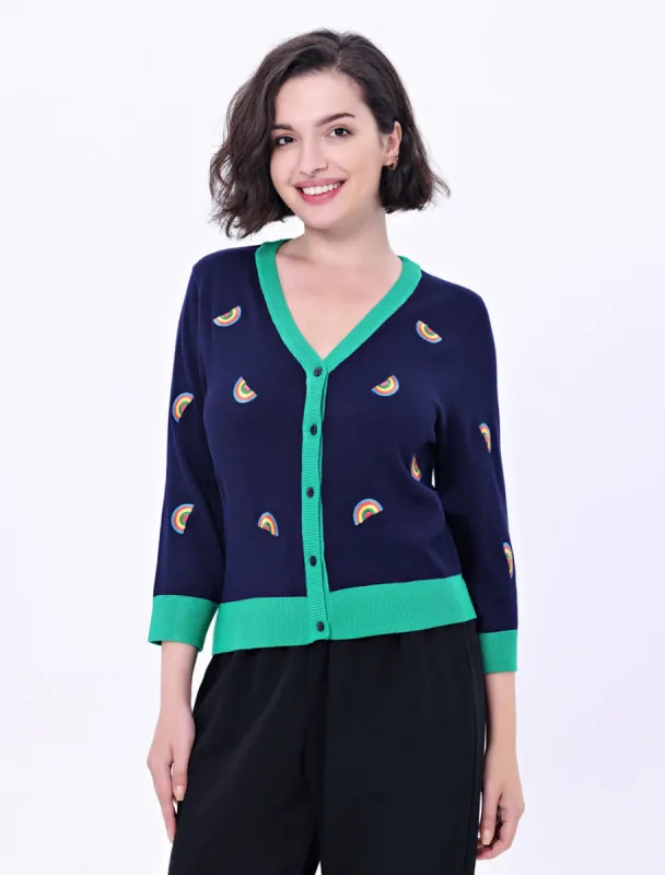 "Skye" Rainbow Embroidered Cardigan sold by miss lulo
