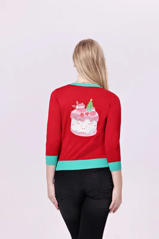 "Leslie" Christmas Cakes Embroidered Cardigan sold by miss lulo