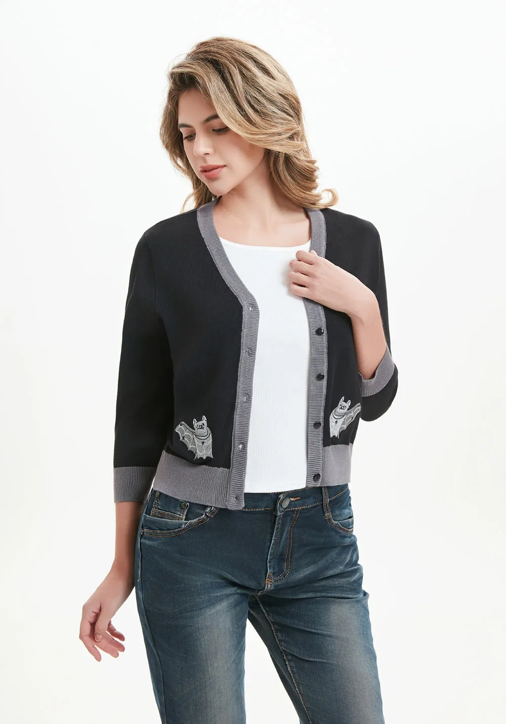 "Skye" Moonlit Bats Embroidered Cardigan sold by miss lulo product image thumbnail 2