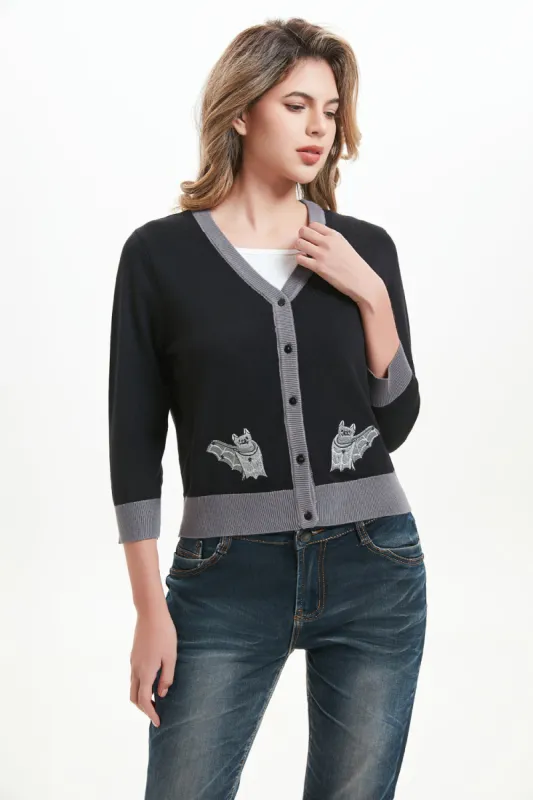 "Skye" Moonlit Bats Embroidered Cardigan sold by miss lulo