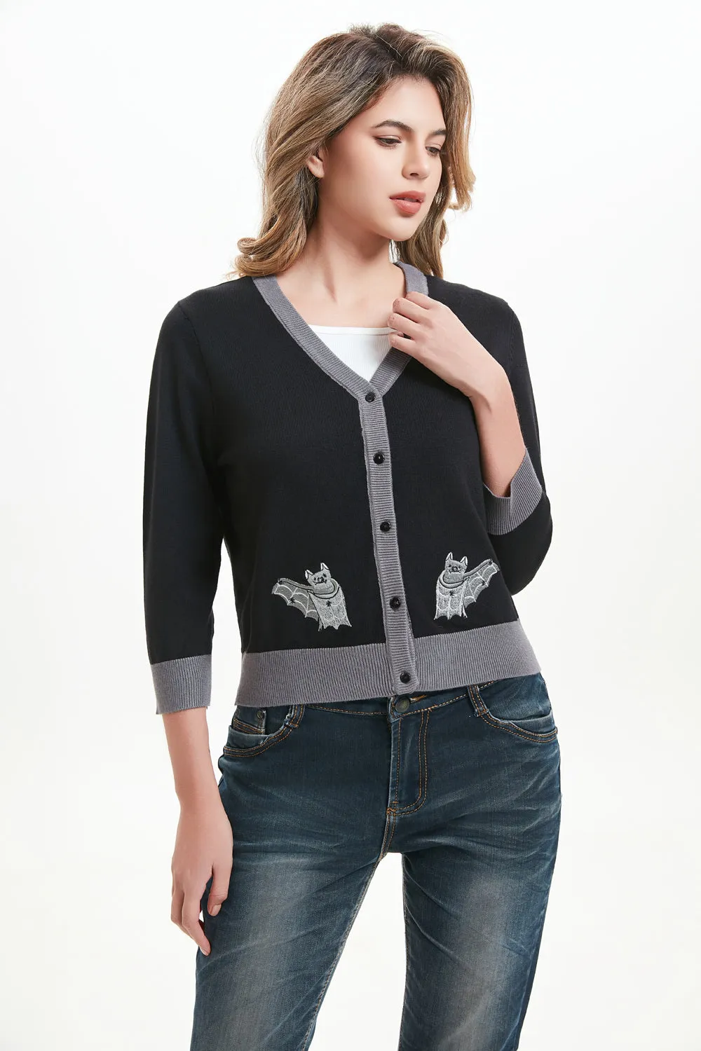 "Skye" Moonlit Bats Embroidered Cardigan sold by miss lulo