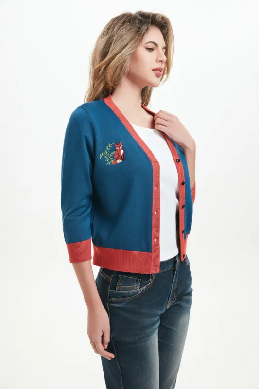 "Skye" Fabled Fox Embroidered Cardigan sold by miss lulo