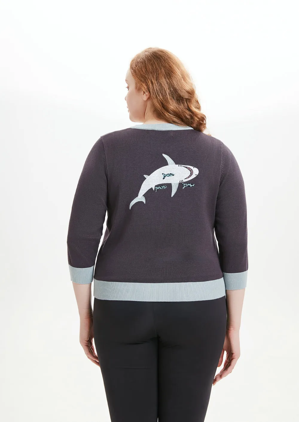 "Skye" Shark Serenade Embroidered Cardigan sold by miss lulo