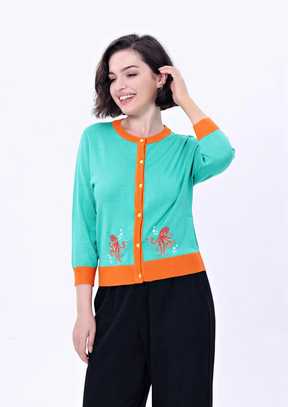 "Leslie" Octopus Embroidered Cardigan sold by miss lulo
