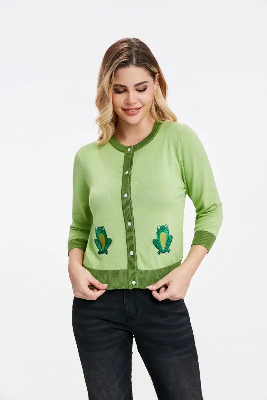 "Leslie" Frogs in Bloom (Embroidered) sold by miss lulo