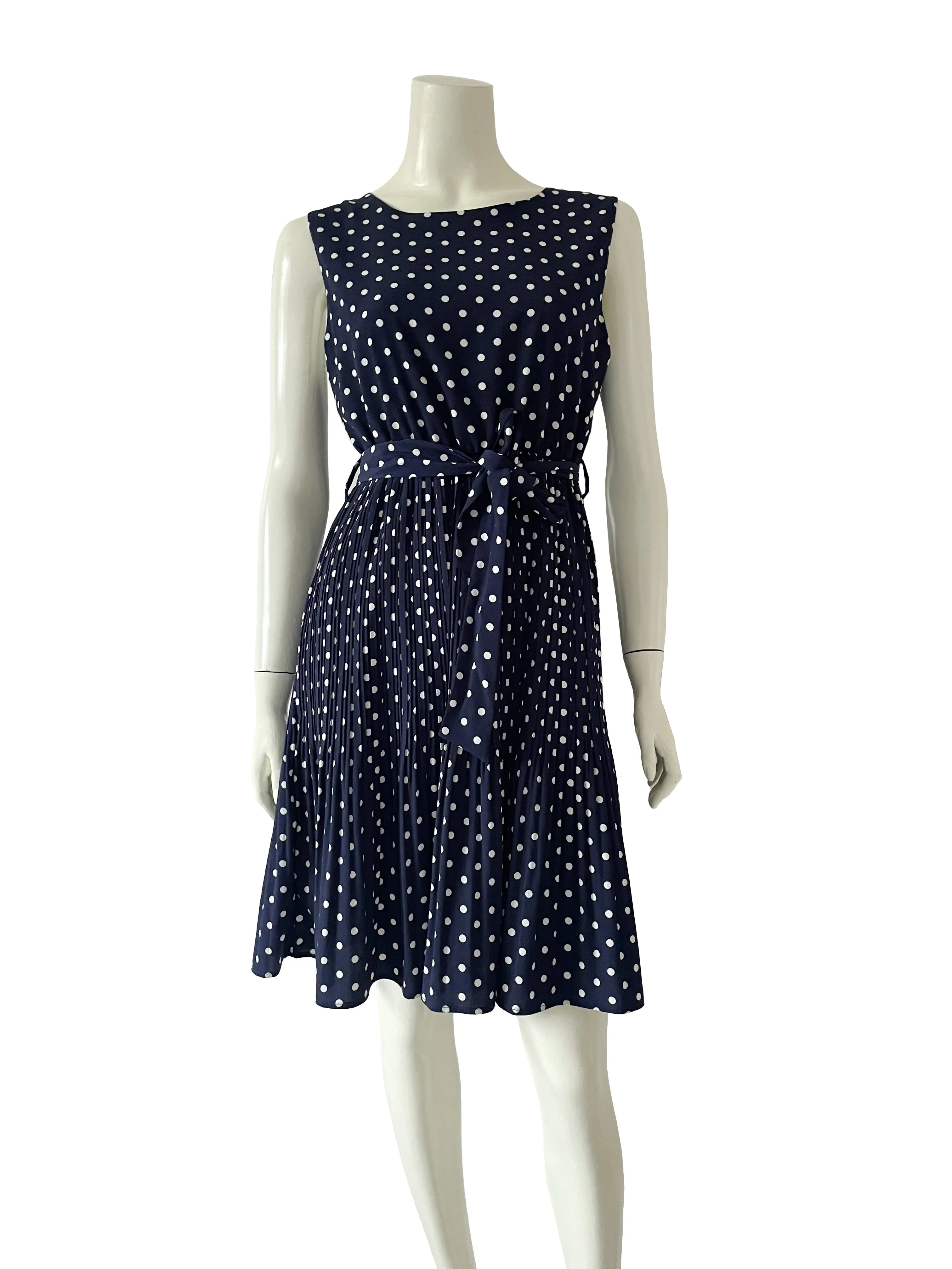Navy Polka Dot Pleated Skirt Dress sold by miss lulo