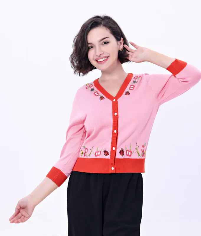 "Skye" Ladybug Embroidered Cardigan sold by miss lulo