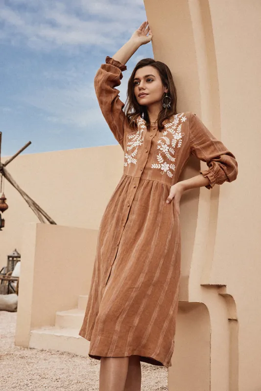 Susan | Flax-Linen Midi Shirt Dress With Pockets sold by miss lulo
