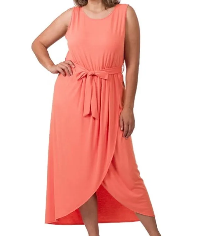 Coral Sleeveless Faux Wrap Dress made by Hey Peach
