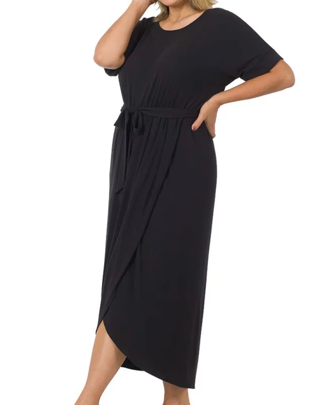 Black Short Sleeve Faux Wrap Dress sold by Hey Peach