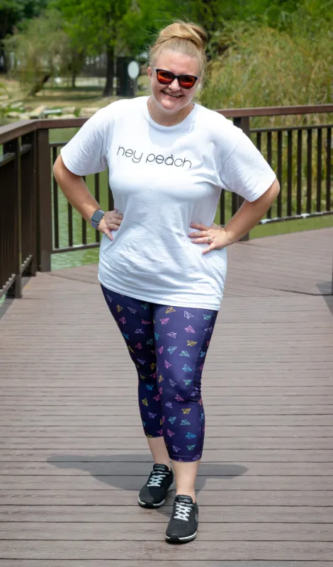 Paper Plane Capri Leggings sold by Hey Peach