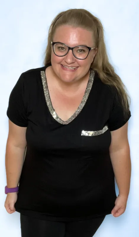 Sequin V-neck T-shirt sold by Hey Peach