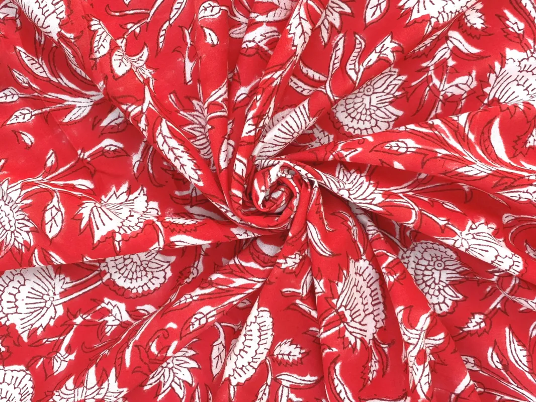 C26.2 - Hand Printed Cotton Cambric - cherry red floral *** sold by Love Your Peaches