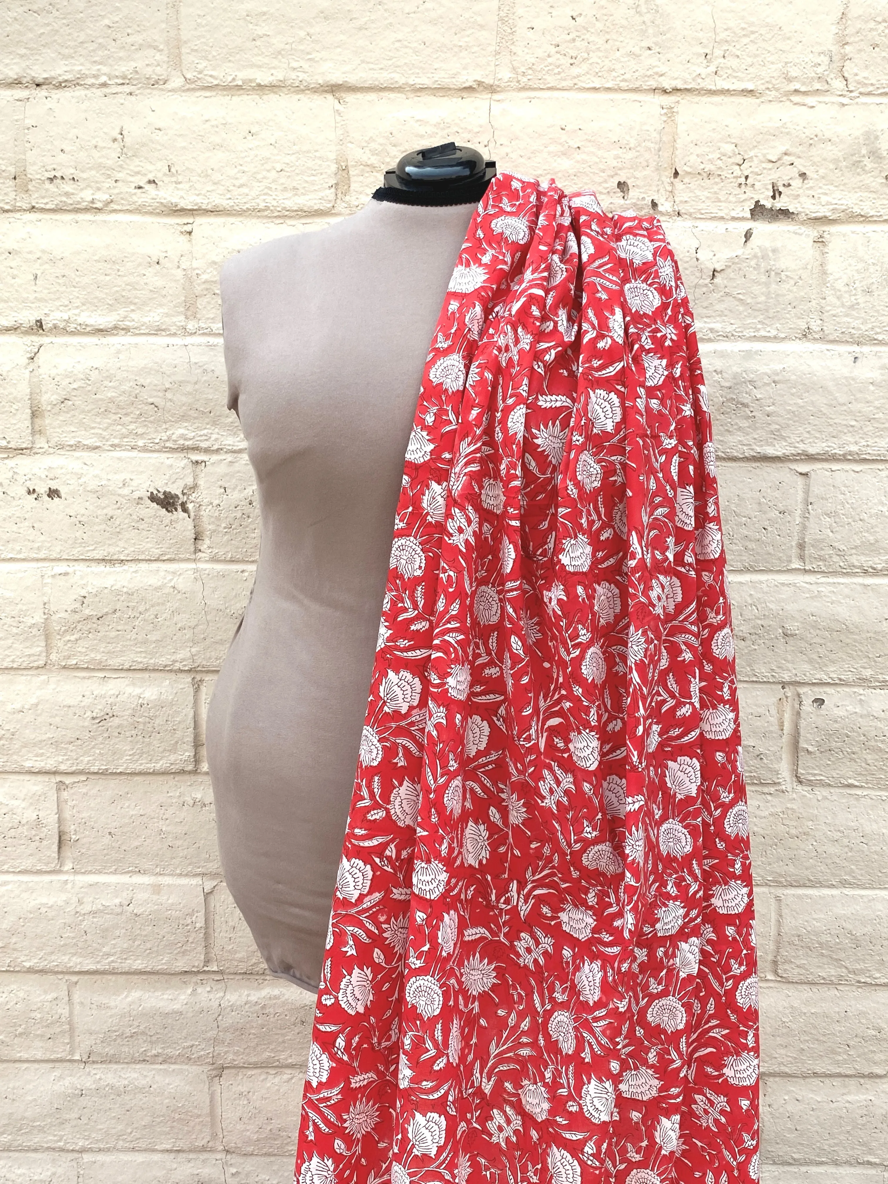 C26.2 - Hand Printed Cotton Cambric - cherry red floral *** sold by Love Your Peaches product image thumbnail 2