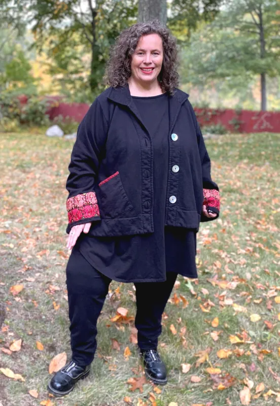 Dharma Jacket with Embroidered Trim - Cotton Fleece made by Love Your Peaches