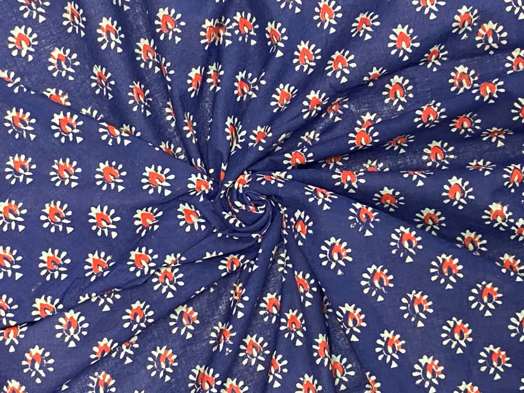 C24.2 - Hand Printed Cotton Cambric - navy red butta flower *** sold by Love Your Peaches