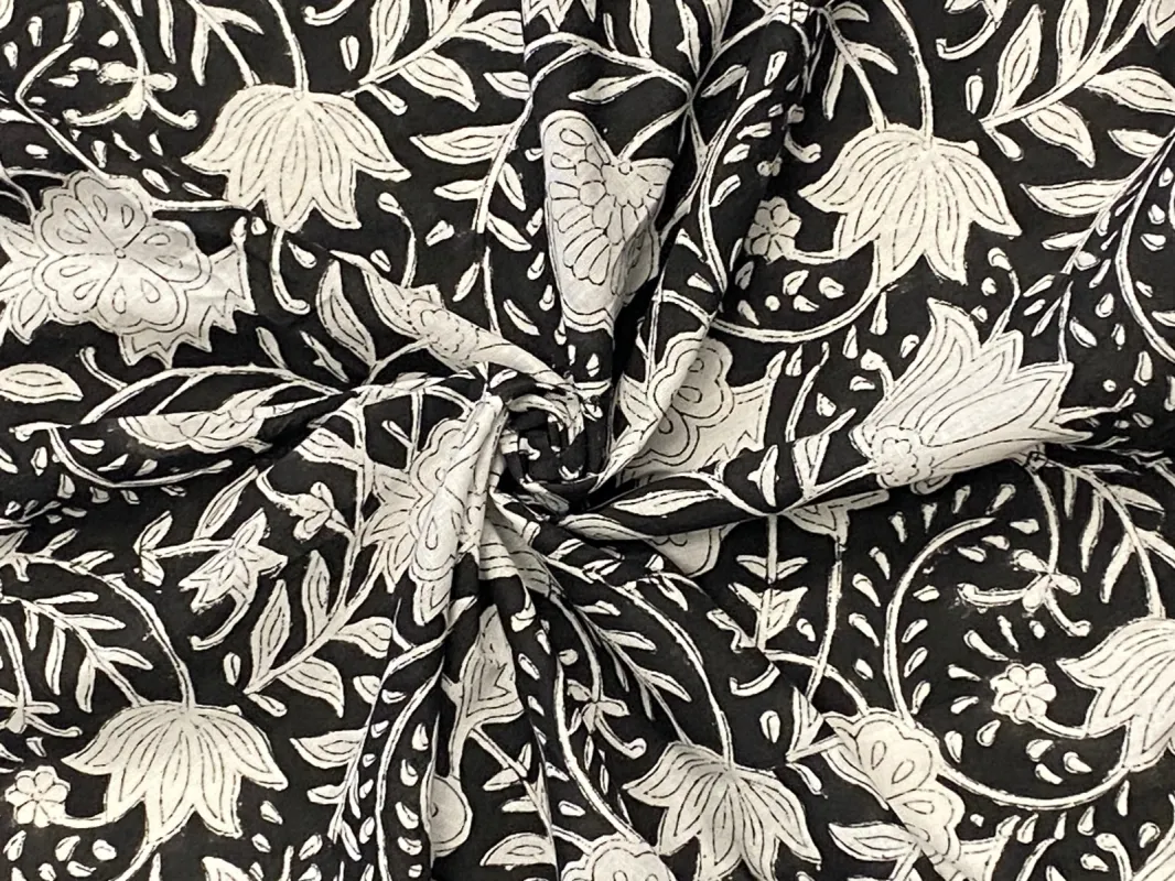 C25.2 - Hand Printed Cotton Cambric - midnight lotus *** sold by Love Your Peaches