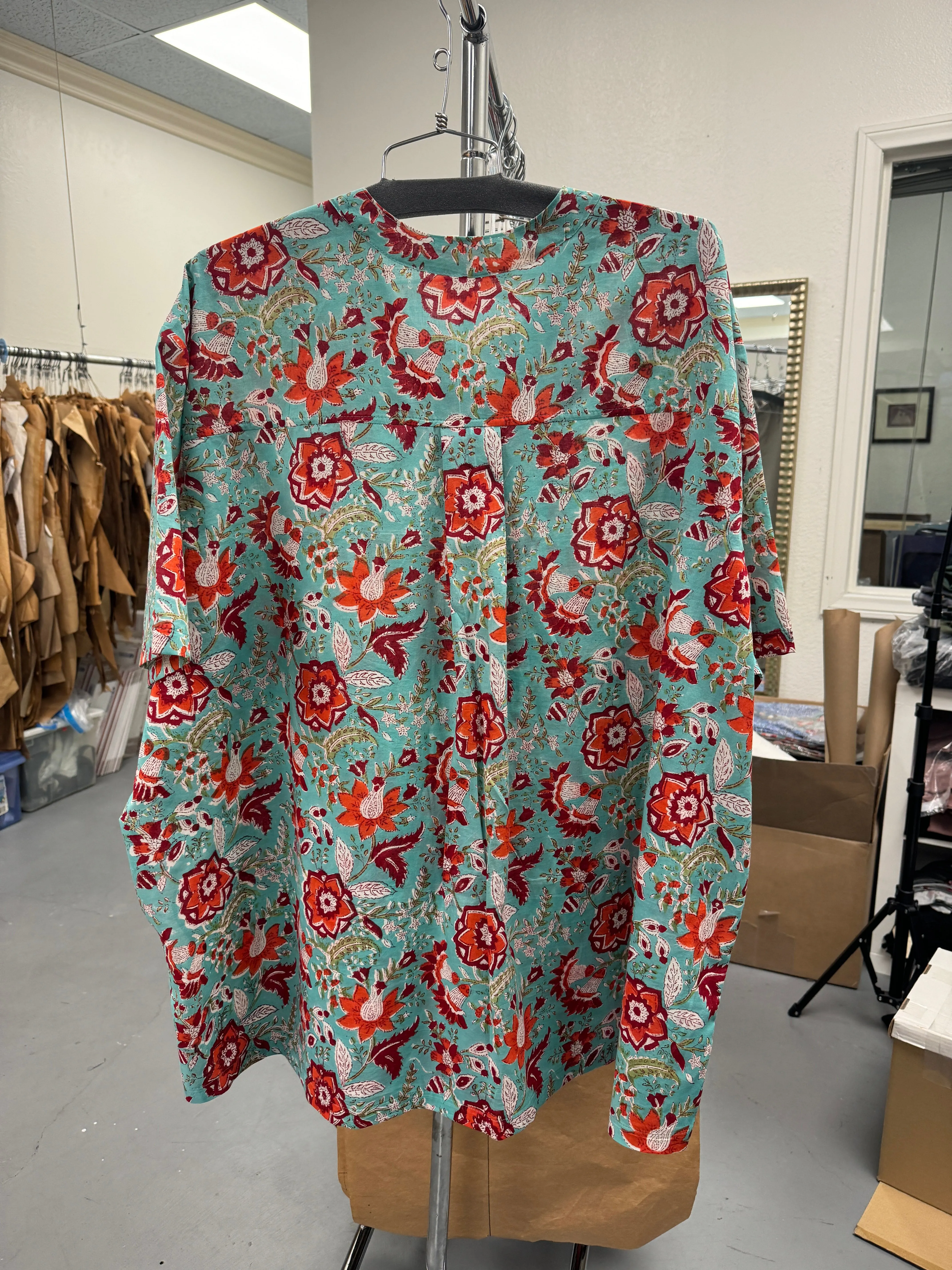 C25.6 - Hand Printed Cotton Cambric - aqua coral floral *** sold by Love Your Peaches product image thumbnail 2