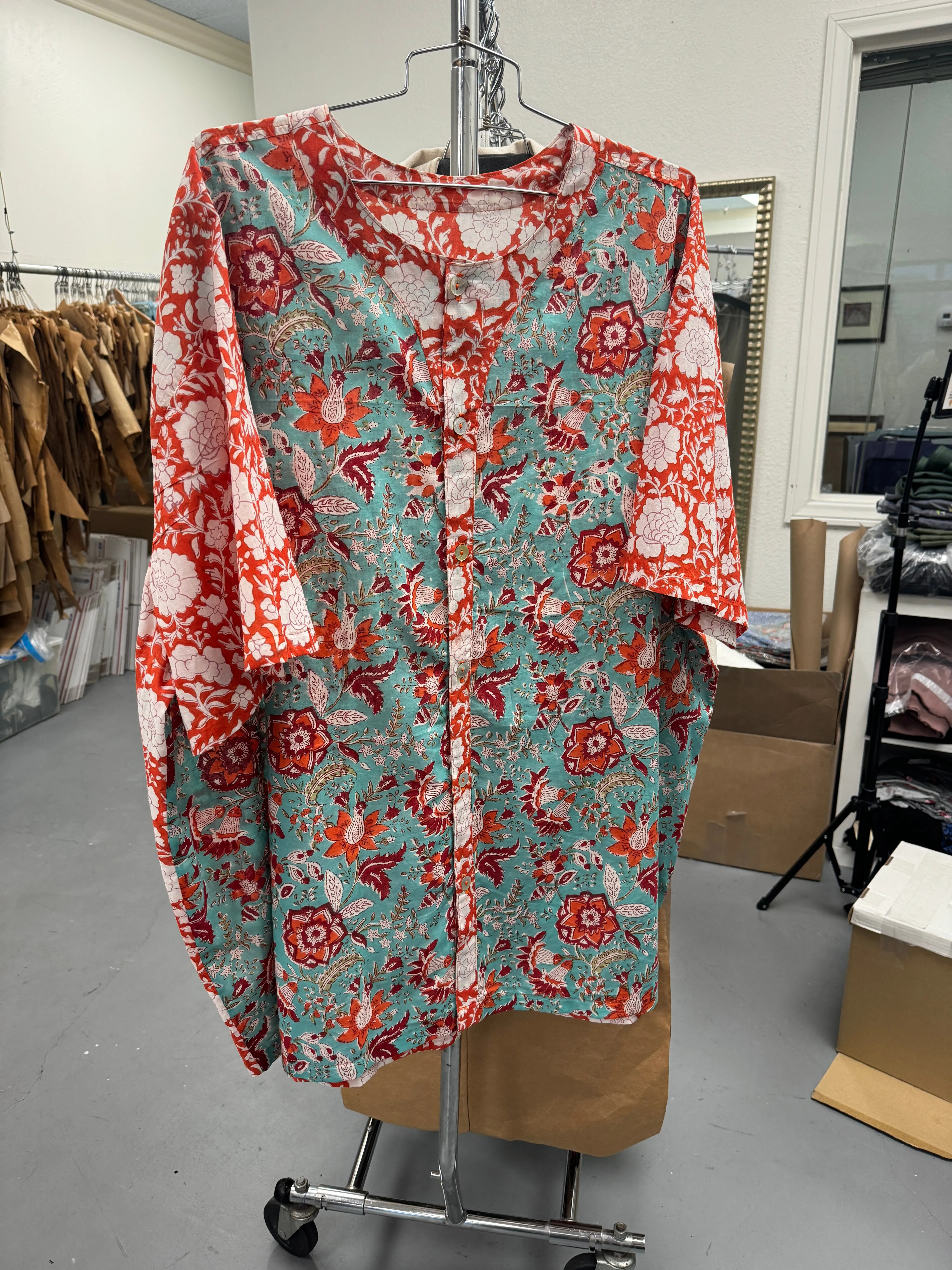 C25.6 - Hand Printed Cotton Cambric - aqua coral floral *** sold by Love Your Peaches product image thumbnail 3