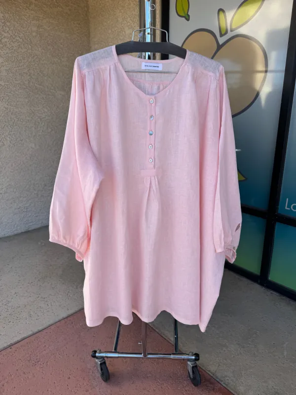 4x Henley Tunic - pink hanky weight linen ***** sold by Love Your Peaches